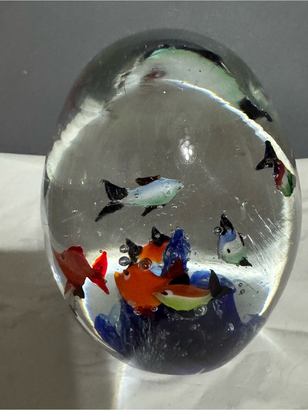 Murano glass fish ocean life paperweight egg shaped art